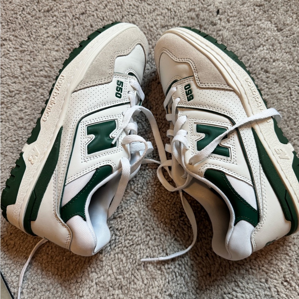 New Balance 550 White and Dark Green Sneakers